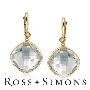 14.65 ct. t.w. Green Amethyst Earrings with Diamonds in 14kt Yellow Gold. Leverback Earrings"