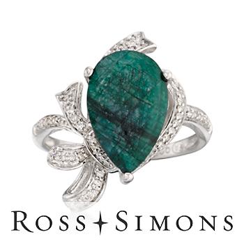 4.50ct Emerald, .10ct t.w. Diamond Ribbon Ring In Silver