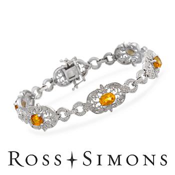 ""4.30 ct. t.w. Citrine and .20 ct. t.w. Diamond Bracelet In Sterling Silver. 7.5"""