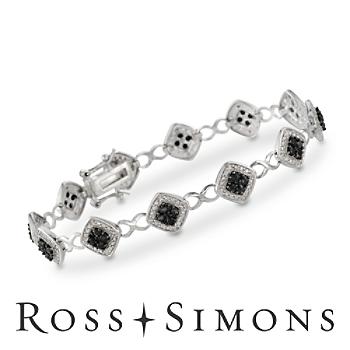 1.50ct t.w. Black Diamond, .25ct t.w. White Diamond Bracelet, Black Rhodium. 8" april birthstone bracelets
