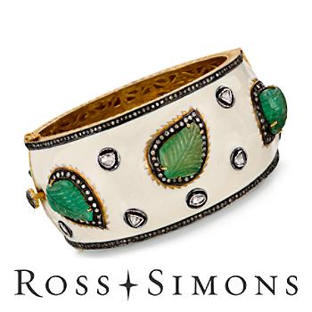 4.75ct t.w. Diamond, 23.00ct t.w. Carved Emerald Leaf Bangle Bracelet. 7
