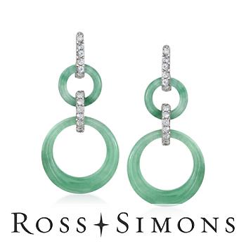 Green Jade and .65 ct. t.w. CZ Earrings In Sterling Silver
