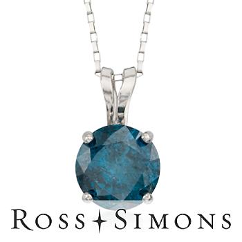 .75 Carat Blue Diamond Pendant Necklace In 14kt White Gold. 18"