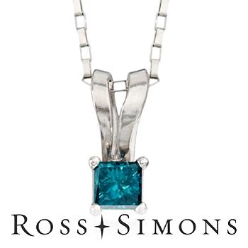 Blue Diamond Pendant Necklace In 14kt White Gold. 18"