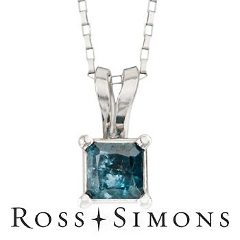 .25 Carat Blue Diamond Pendant Necklace In 14kt White Gold. 18"