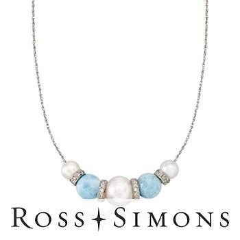 6-10.5mm Pearl, .20ct t.w. Diamond Necklace, Larimar. 16