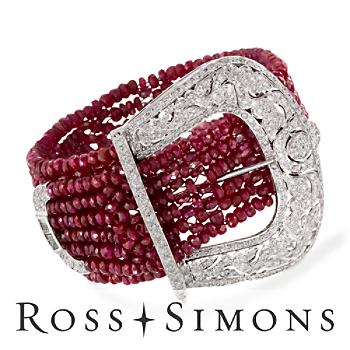 4.75 ct. t.w. Diamond and Ruby Bead Buckle Bracelet in 18kt White Gold. 8"