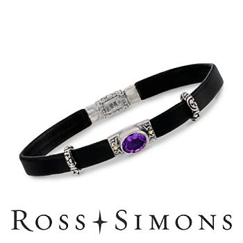 2.15ct Amethyst, Black Leather Bracelet In Silver, 18kt Yellow Gold