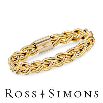 Italian Braided Flex Bangle Bracelet With 14kt Yellow Gold. 8