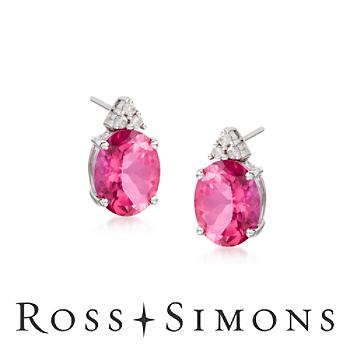 4.50ct t.w. Pink Topaz Stud Earrings, Diamonds In 14kt White Gold pink topaz jewelry