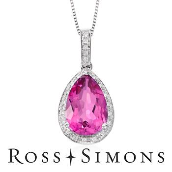 2.50ct Pink Topaz Necklace, Diamonds In 14kt White Gold. 18" november birthstone necklace