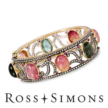Tourmaline, 3.55ct t.w. Diamond Bangle Bracelet, Silver, Black Rhodium