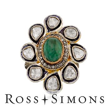 2.60ct Emerald, 2.00ct t.w. Rose-Cut Diamond Ring, Silver, Black Rhodium emerald cut diamond rings