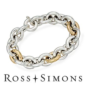 Italian Sterling Silver and 18kt Yellow Gold Link Bracelet