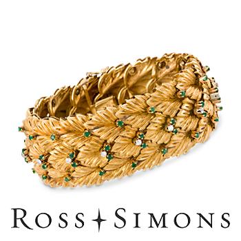 C.1950 Vintage 2.55ct t.w. Emerald, .65ct t.w. Diamond Leaf Bracelet. 8" vintage emerald jewelry