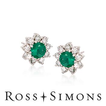 C. 1980 Vintage 1.70ct t.w. Emerald, 1.00ct t.w. Diamond Stud Earrings vintage emerald jewelry