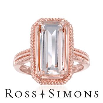 3.15 Carat Rock Crystal Baguette Ring In Rose Vermeil