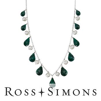 4-5mm Cultured Pearl, 45.00ct t.w. Emerald Drop Necklace. 18