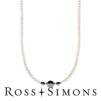 4-5mm Cultured Pearl, Black Onyx Bead Necklace In Silver. 18"