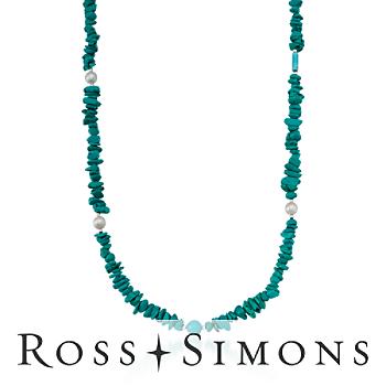 9-10mm Cultured Pearl, Multi-Shaped Turquoise Bead Necklace. 42"