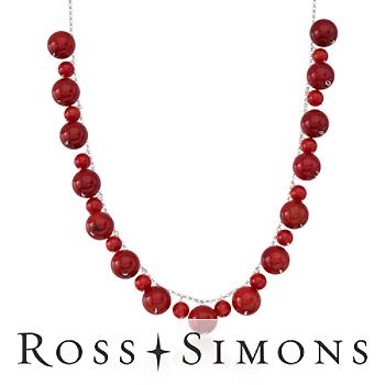 Red Coral Bead Necklace In Sterling Silver. 18