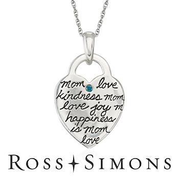 ""Sterling Silver Engraved "Mom" Heart Necklace With Blue Diamond. 18"""