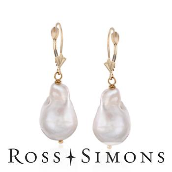 12-13mm  Baroque Pearl Earrings In 14kt Yellow Gold