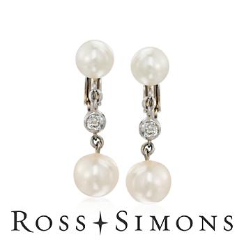 C. 1950 Vintage 7-3-8.5mm Cultured Pearl, .33ct t.w. Diamond Earrings vintage pearl jewelry