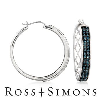 1.00 ct. t.w. Blue Diamond Hoop Earrings in Sterling Silver"