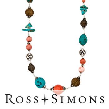 Long Mixed Gem Bead Necklace In Sterling Silver. 24