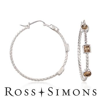 1.00 ct. t.w. Brown Diamond Hoop Earrings in Sterling Silver. Clip/Post Earrings"