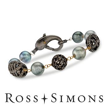 9-10mm Gray Tahitian Pearl, Diamond Bead Bracelet In Two-Tone. 7.5