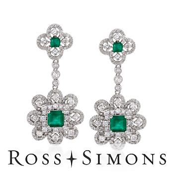 1.55ct t.w. Emerald, 2.15ct t.w. Diamond Floral Drop Earrings In Gold may birthstone earrings