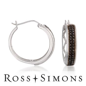 .25 Carat t.w. Black Diamond Hoops in Sterling Silver with Rhodium"