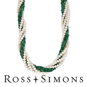 Pearl and Emerald Torsade Necklace in 14kt Yellow Gold. 16"