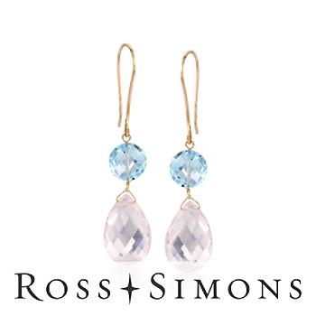 6.35ct t.w. Rose Quartz, 2.60ct t.w. Blue Topaz Earrings In Gold