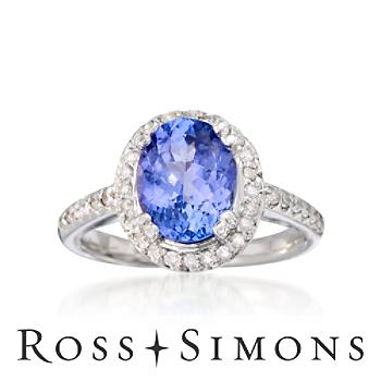 2.25 Carat Tanzanite and .30 ct. t.w. Diamond Ring In 14kt White Gold