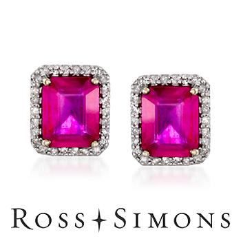 10.20ct t.w. African Ruby, .70ct t.w. Diamond Earrings In Gold