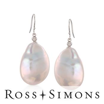 15-7mm Cultured Biwa Pearl Earrings With Diamonds In 18kt White Gold