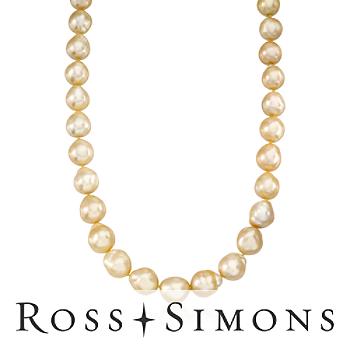 8-12mm Champagne Cultured South Sea Pearl Necklace with 14kt Yellow Gold Clasp with Diamonds. 18"