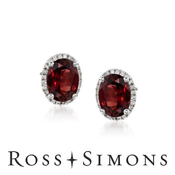 4.05ct t.w. Garnet Stud Earrings, .10ct t.w. Diamonds In Gold garnet stud earrings