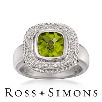 2.00 Carat Peridot Ring With Diamonds in Sterling Silver