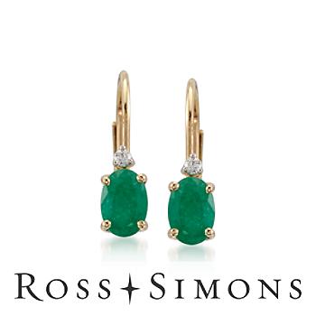 .80ct t.w. Emerald Earrings, Diamonds in Gold. Leverback Earrings