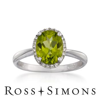 1.80 Carat Peridot Ring With Diamonds In 14kt White Gold
