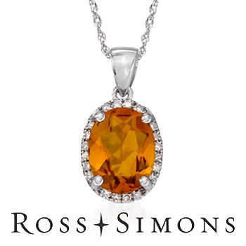 1.65 Carat Citrine Pendant Necklace with Diamonds in 14kt White Gold. 18"