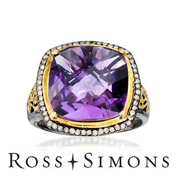 6.45 Carat Amethyst and .15 ct. t.w. Diamond Ring In Sterling Silver ross simons amethyst rings
