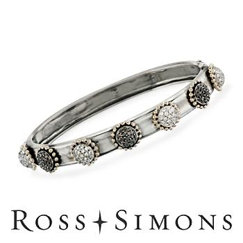 C. 2000 Vintage 1.10ct t.w. White, .80ct t.w. Black Diamond Bangle Bracelet, Gold. 7