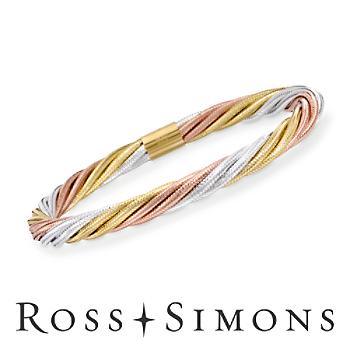 Italian Flex Tri-Color Twist Bangle With 14kt Gold