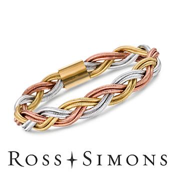 Italian Flex Tri-Color Braided Bangle Bracelet With 14kt Gold