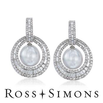 Cultured South Sea Pearl, 3.60ct t.w. Diamond Dangle Earrings In Gold